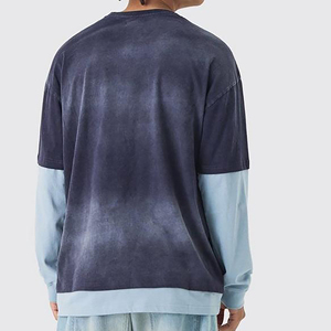 เสื้อยืดผ้าฝ้ายแขนสองชั้นสำหรับผู้ชายทรงโอเวอร์ไซซ์สำหรับ100% เสื้อยืดลายปักโลโก้แบบสั่งทำ - Product Image 5