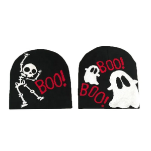 Fabricación sin puños Jacquard acrílico invierno cálido Beanie sombreros Halloween imagen todo estampado Beanie - Product Image 5