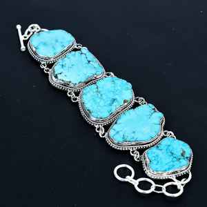 Rare Turquoise Gemstone Luxury <b>Charm</b> <b>Bracelet</b> Solid 925 Sterling <b>Silver</b> Handmade Bohemian Unisex Large Size GIA Certified Gifts - Product Image 1