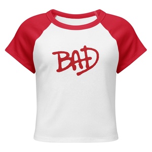 American Style Letter Raglan Short Sleeve <b>Red</b> Bad Logo Print T Shirt for Women Summer New Trendy Slim Fit Sexy Sport <b>Crop</b> <b>Top</b> - Product Image 4