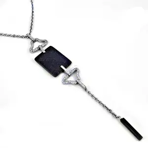 Collier pendentif en argent 925 avec onyx pour femmes, bijoux religieux orthodoxes géométriques minimalistes, perle d'eau douce, diamant, rhodium - Product Image 3
