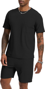 T-shirt et short en coton respirant et décontracté pour hommes, ensemble de deux pièces avec logo personnalisé, survêtement d'été élégant et lourd à personnaliser - Product Image 5
