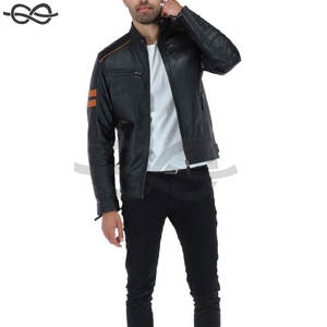 แจ๊กเก็ตหนังขี่มอเตอร์ไซค์สำหรับผู้ชายสีดำสีน้ำตาลเข้มสไตล์คลาสสิก - Product Image 3