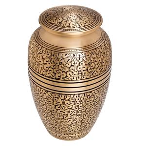 Urne de crémation en métal d'alliage de Style américain d'or classique sculpté à la main branches de feuilles d'or finition brossée dorée pour les urnes funéraires - Product Image 4