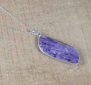 Collar con Colgante de Plata de Ley con Charoita Morada, Gema Giratoria, Joyería Hecha a Mano, Piedra Natural, Regalo para Mujer - Product Image 3