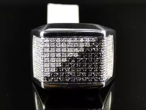 <b>Mens</b> 14k White Gold Natural <b>Black</b> and White Diamond Pinky Band <b>Ring</b> 1.80 Carat Hip Hop <b>Ring</b> in Solid Gold - Product Image 3