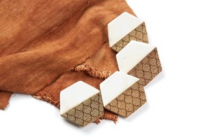 Lane Décoratif Moderne Design Géométrique Marbre et Bois Hexagon Coaster Set Noyer Boisson Sous-verres pour Table Tapis et Serviettes - Product Image 3