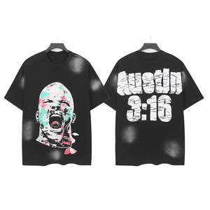 Camiseta de Manga Corta para Hombre, Estilo Americano, Marca Moderna, Corte Holgado, Lavada, con Estampado de Letras Vintage, Transpirable, A25AFY3695 - Product Image 2