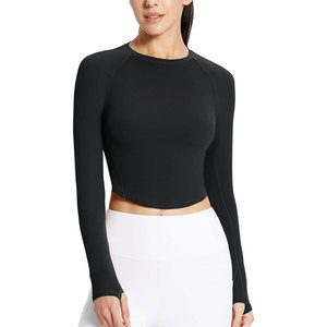 Top de yoga sólido ajustado de manga larga para mujer, ropa deportiva de secado rápido para entrenamientos en clima frío y ropa de gimnasio - Product Image 1