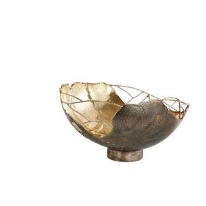 Bol de service en métal doré de style moderne avec motif de feuille de lotus Accessoire de table à manger de qualité supérieure Vaisselle décorative - Product Image 6