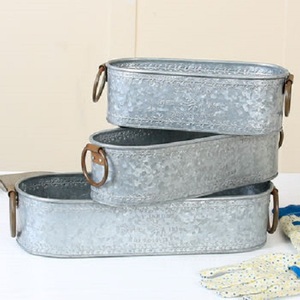 Maceta de metal galvanizado plateado de forma redonda de la mejor calidad con asas de doble cara para el hogar y el jardín fabricada en la India - Product Image 4