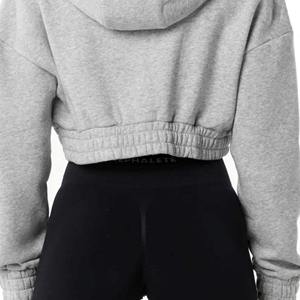 55% algodón, 45% Spandex Drop Shoulder Style Oversized Cropped Fit Heather Grey Mujeres Classic Capital Full-Zip Crop Hoodie - Product Image 5