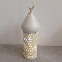 Décoration de bureau Ramadan Kareem, ornement de table, lanterne de table en métal Eid Mubarak, minaret blanc creux, lumières LED