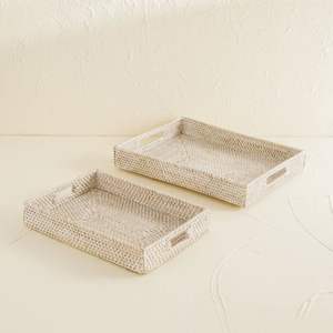 Plateau de service en rotin blanc fait à la main Plateau de rangement polyvalent et écologique avec couleur naturelle Style vintage pour les organisateurs de la maison - Product Image 2