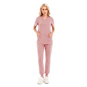 Vente à chaud de toile respirante confortable col en V fendu logo personnalisé filles hôpital gommage ensemble uniforme - Product Image 5