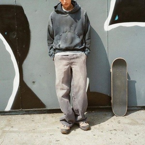 Sweat à capuche tendance personnalisé Sweat à capuche surdimensionné en coton pelucheux lavé à l'acide Sweat à capuche poids lourd que peuvent porter les hommes et les femmes - Product Image 3