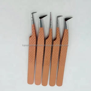 แหนบต่อขนตาเคลือบสีน้ำตาลอ่อนแบบมืออาชีพ ป้องกันแม่เหล็ก ป้องกันไฟฟ้าสถิต ปลายสีเงิน สแตนเลสญี่ปุ่น - Product Image 5