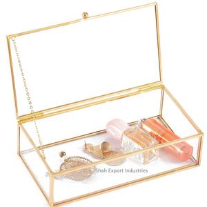 Elegant Design Brass & Glass Jewelry for Tabletop Decorative Display Case Use Makeup <b>Earring</b> Jewelry <b>Storage</b> Box - Product Image 5