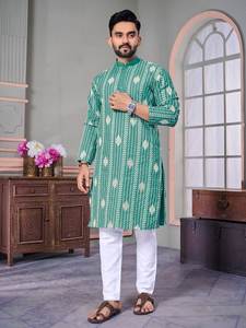 Indian Cotton Long Sleeve New Arrival Embroidered <b>Men</b> <b>Kurta</b> Pyjama Set at Lower Rate Get Order - Product Image 4