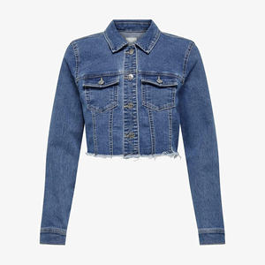 Venta caliente última chaqueta de mezclilla lavada recortada gótica Blau para mujer con botón de cinturón bolsillos en el pecho comodidad para todas las estaciones - Product Image 6