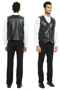 Chemise de moto en cuir véritable pour homme, col montant, style streetwear, en peau de mouton, sans manches - Product Image 5