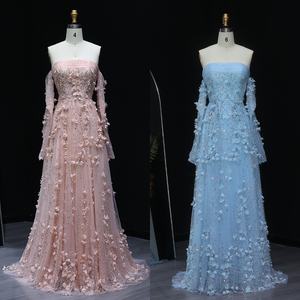 قال شارون فستان سهرة SS344 أنيق أحمر خدود وردي 3D زهور بدون حمّلات أكمام طويلة حفل زفاف المرأة العربية - Product Image 6