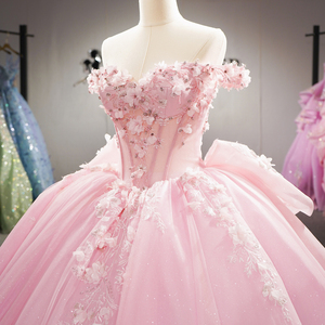Dy6957 <b>Pink</b> Chiffon Quinceanera <b>Dress</b> <b>Puffy</b> Ball Gown Natural Anti-static Appliques Sweetheart Neck Vintage Train Prom Wedding - Product Image 6