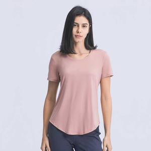 Camiseta deportiva de algodón 100% para mujer, camiseta informal de manga corta con cuello, ropa de entrenamiento de gimnasia activa cómoda para verano - Product Image 3