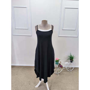 Women's Strappy Round Neck Long <b>Viscose</b> <b>Dress</b> with Pockets, 31840 - Black - Product Image 4