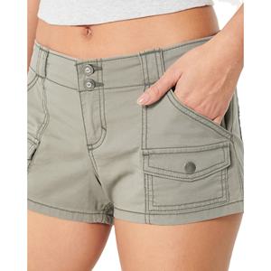 Pantalones cortos cargo de tiro bajo para mujer, pantalones cortos para mujer, colores clásicos, cinturón elástico abotonado de calidad suave, cintura, tela de algodón transpirable - Product Image 1