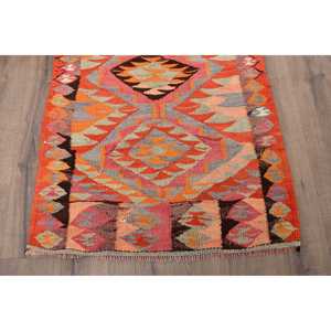 Tapis de couloir turc Kilim 3,1x9,5 pi (94x291 cm), tapis persan vintage orange - Product Image 2