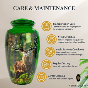 Urne en aluminium fabriquée à la main conception gravée de cerf Urnes de crémation Finition de revêtement Meena Conception étanche (souvenir et grandes tailles - Product Image 5