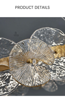 Lustre moderne de luxe en or, lustre rond à LED, lustre en verre texturé en forme de feuille de lotus pour salon, salle à manger