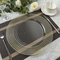 Assiettes de présentation en plastique transparent de 13 pouces avec bord doré personnalisé, réutilisables, robustes, pour événements, dîners, mariages et banquets