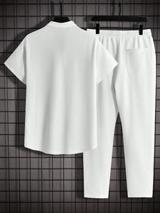 ชุดวอร์มสำหรับผู้ชายเสื้อเชิ้ตแขนสั้นและกางเกงขายาวเอวรูดตามสั่งเสื้อผ้ากีฬาฤดูร้อน - Product Image 2