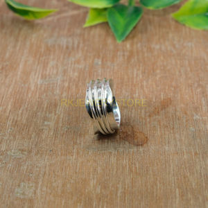 Pure 925 Sterling Silver Wide Band Hammered <b>Spinner</b> <b>Ring</b> Fidget Meditation Thumb Band <b>Ring</b> Anxiety Relief Jewelry Gift - Product Image 4