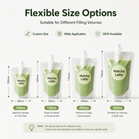Pochettes souples transparentes à bec verseur de petit calibre pour matcha, emballage portable avec autocollant