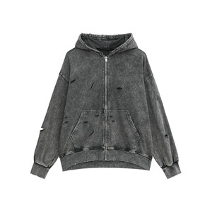 ชุดวอร์มมีฮู้ดสำหรับผู้ชายชุดวอร์มมีฮู้ดแบบซิปรูดแบบกำหนดเองชุดวินเทจสำหรับผู้ชายซักกรด - Product Image 3