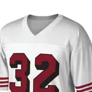 Camiseta de Fútbol Personalizada Blanca de Manga Corta con Cuello en V, Rayas Rojas, Transpirable, con Número Impreso, Diseño de Ropa de Fútbol Americano - Product Image 3