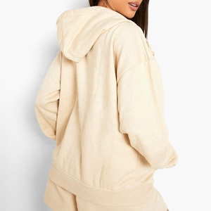 Sweat à capuche surdimensionné en coton uni zippé pour femme, vêtement unisexe en vrac, couleur unie - Product Image 4