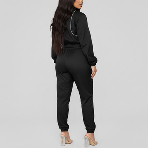 Chándal deportivo de nailon cortavientos de encaje de alta calidad con logotipo personalizado para mujer, conjunto de 2 piezas con cremallera de invierno - Product Image 2