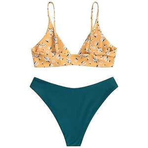 Bikini con estampado de leopardo Diseño de cuerda simple con decoración de encaje Acento de diamantes de imitación Traje de baño de verano de dos piezas Ropa de playa - Product Image 3