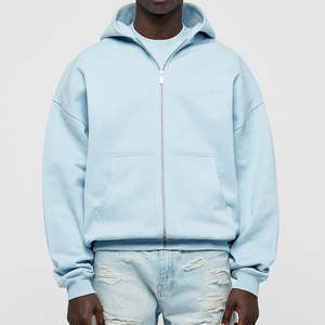 Sweat à capuche avec fermeture éclair pour hommes, logo personnalisé, impression bouffante avec fermeture éclair sur l'épaule oversize, vente en gros, unisexe - Product Image 2