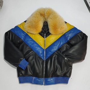 Veste en cuir de mouton véritable pour homme Noir Biker V-Bomber Style Casual Motorbike Design Front OEM Breathable Made Pakistan - Product Image 3