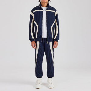 Custom Logo Lightweight Nylon High neck Jacket Contrast Panels PU Patch <b>Cuffed</b> <b>Jogger</b> Oversized Elasticated Zip up Tracksuits - Product Image 1