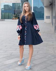 Vestido caftán de algodón holgado para mujer, cuello bordado pesado, borlas, estilo informal de playa, Maxi, aberturas laterales traseras naturales lavables - Product Image 1