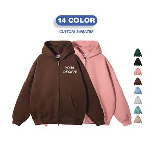 Haute qualité marron luxe blanc pleine fermeture éclair à capuche bouffée impression Streetwear personnalisé pas de chaîne goutte épaule pull plaine hommes à capuche - Product Image 2