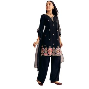 Zardosi noir travail Dola soie Kurta et Organza Dupatta costume vente en gros de vêtements ethniques pour femmes tenue de fournisseur d'usine de vêtements OEM - Product Image 3