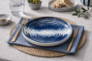 Piatto Rotondo in Ceramica per Servire Cibo, Design Minimalista Wabi-Sabi, Smalto Reattivo Lucido, Decorazione Digitale in Rilievo, Ermes di Excelsa - Product Image 4