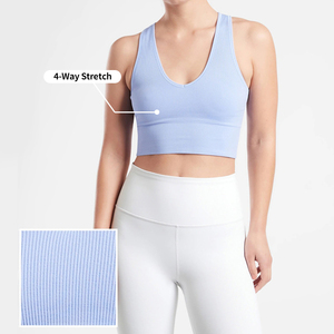 Sujetador deportivo acanalado reciclado para mujer, novedad con logotipo personalizado, Sujetador deportivo de alto impacto para entrenamiento, diseño de sujetador de yoga para entrenamiento - Product Image 3